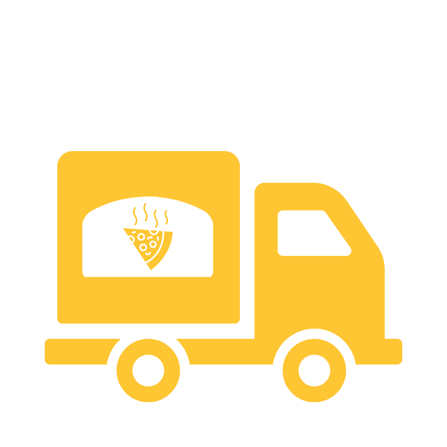 Gelber Lieferwagen mit Pizzaofen-Symbol – Icon für schnellen Versand von Ooni Pizzaöfen