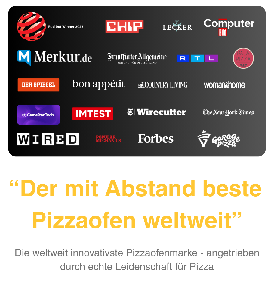OONI Pizzaofen empfohlen von Chip, Spiegel, Forbes, Wired, New York Times und weiteren Top-Medien weltweit