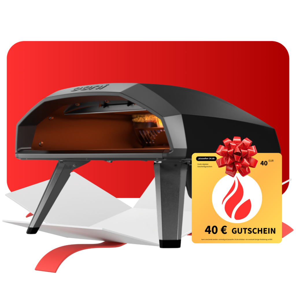 Ooni Koda 2 Gaspizzaofen in Schwarz mit 40 Euro Geschenkgutschein von pizzaofen-24.de – Outdoor-Pizzaofen für den Garten
