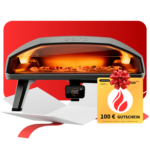 Ooni Koda 2 Max Gaspizzaofen mit Pizza und digitalem Thermometer sowie 100 Euro Geschenkgutschein von pizzaofen-24.de – Großer Outdoor-Pizzaofen
