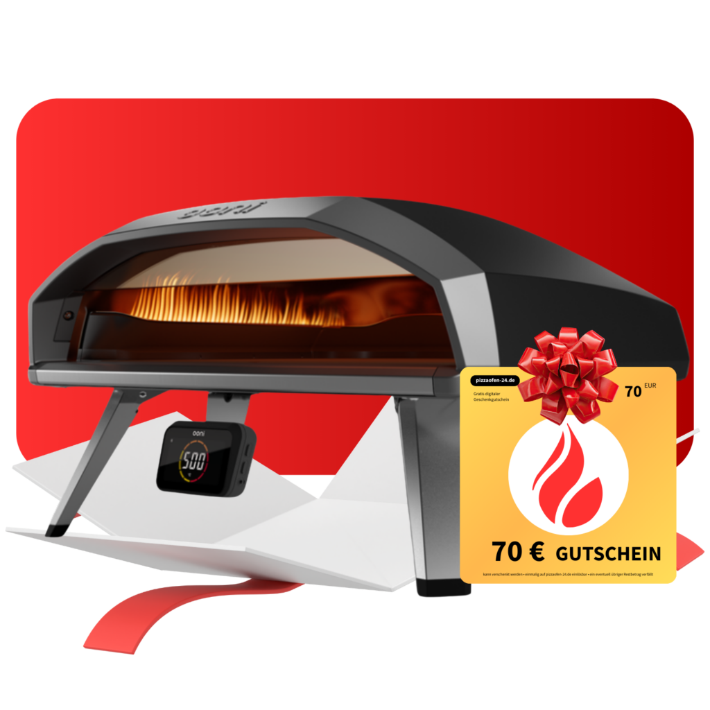 Ooni Koda 2 Pro Pizzaofen in Schwarz mit digitalem Thermometer und 70 Euro Geschenkgutschein von pizzaofen-24.de – Outdoor-Gaspizzaofen