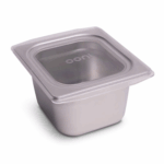 Ooni Container Medium aus Edelstahl ohne Deckel von oben – quadratischer GN-Behälter mit Ooni-Logo und glatter Innenfläche, geeignet für Pizzabelag und Lebensmittelaufbewahrung