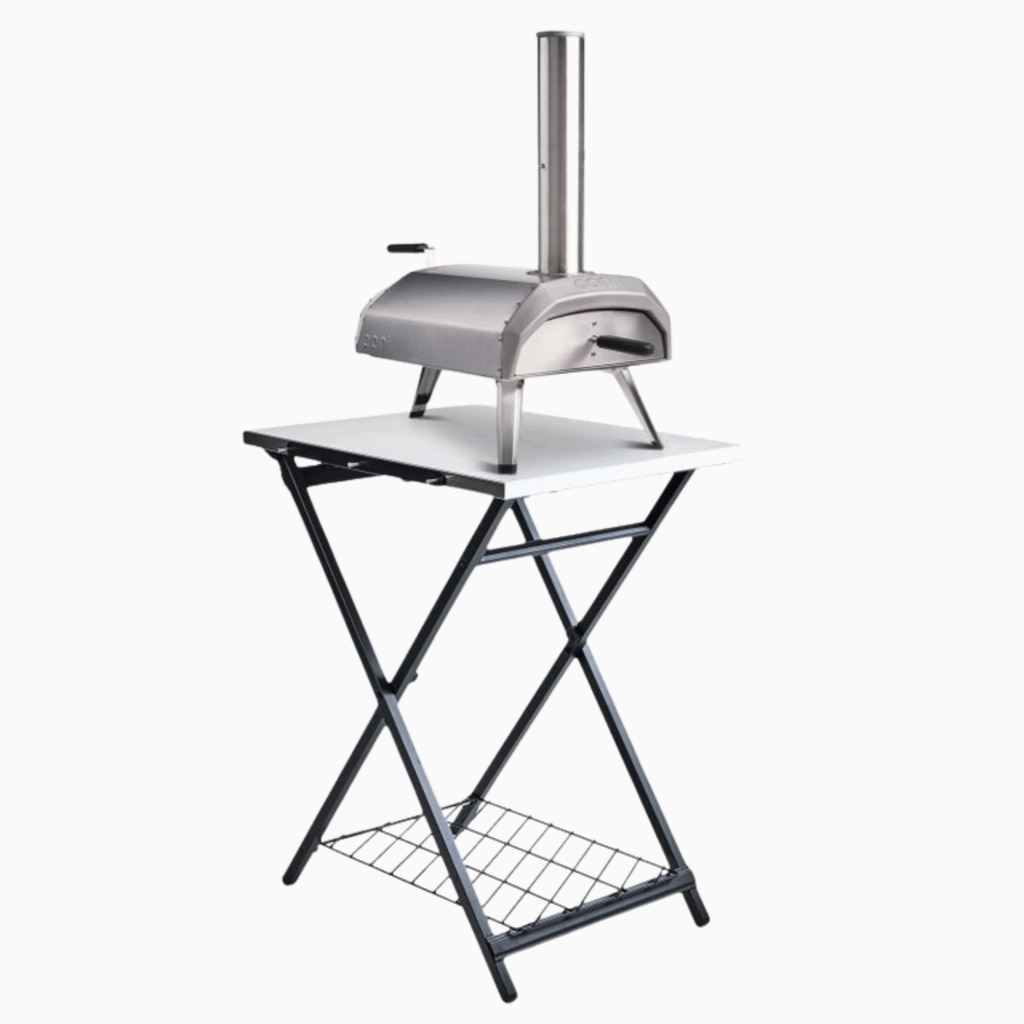OONI Klapptisch mit Fyra 12 Pizzaofen – faltbarer Outdoortisch mit X-Gestell und Gitterablage