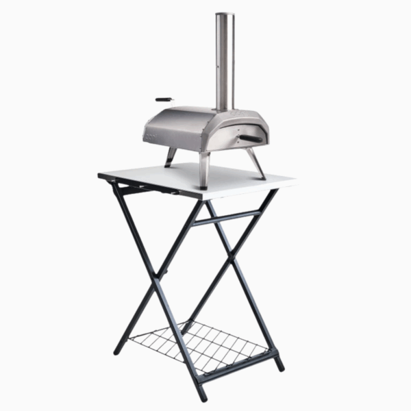 OONI Klapptisch mit Fyra 12 Pizzaofen – faltbarer Outdoortisch mit X-Gestell und Gitterablage